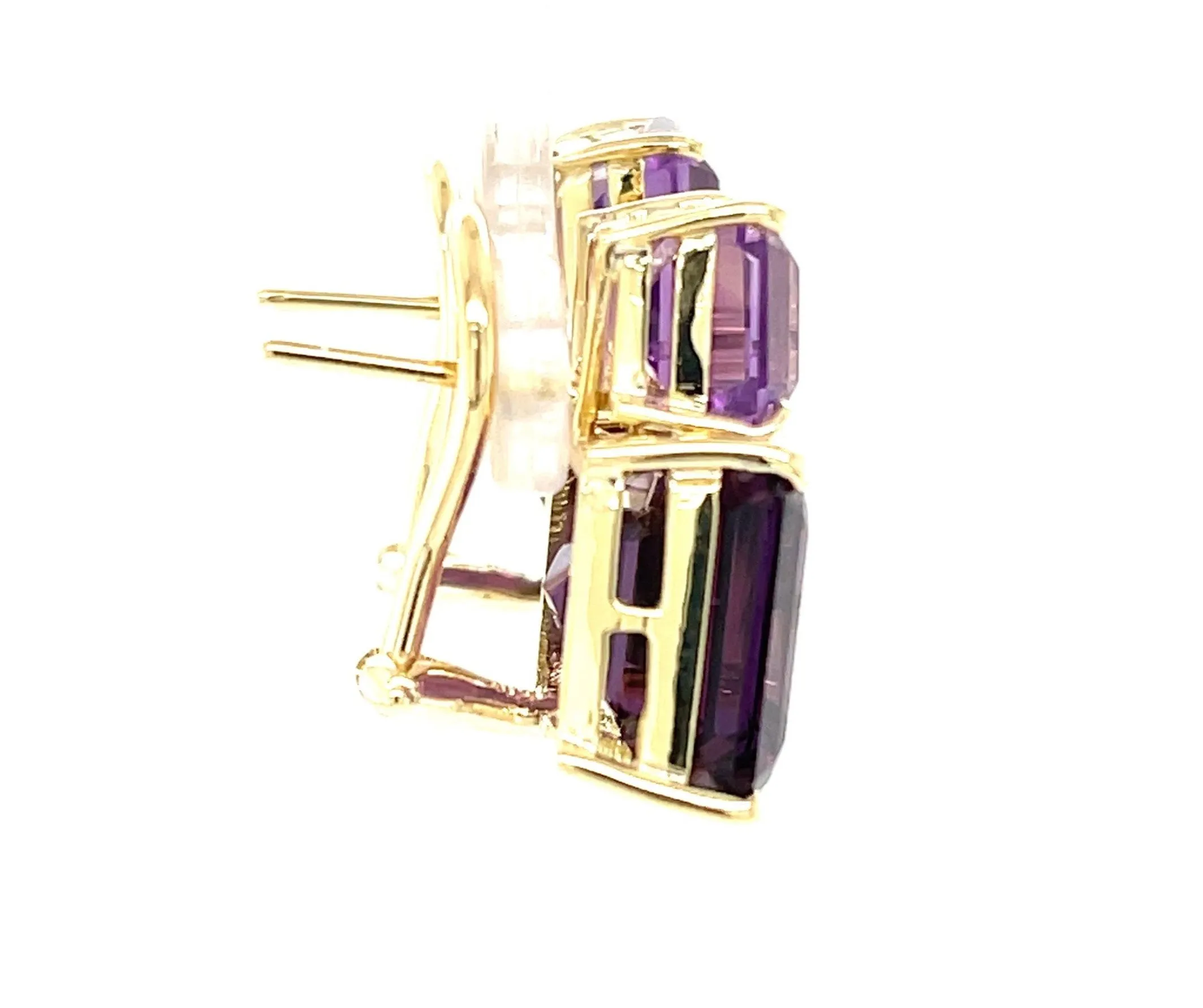 Two-toned Amethyst and 18k Yellow Gold French Clip Earrings, 24.62 Carats Total