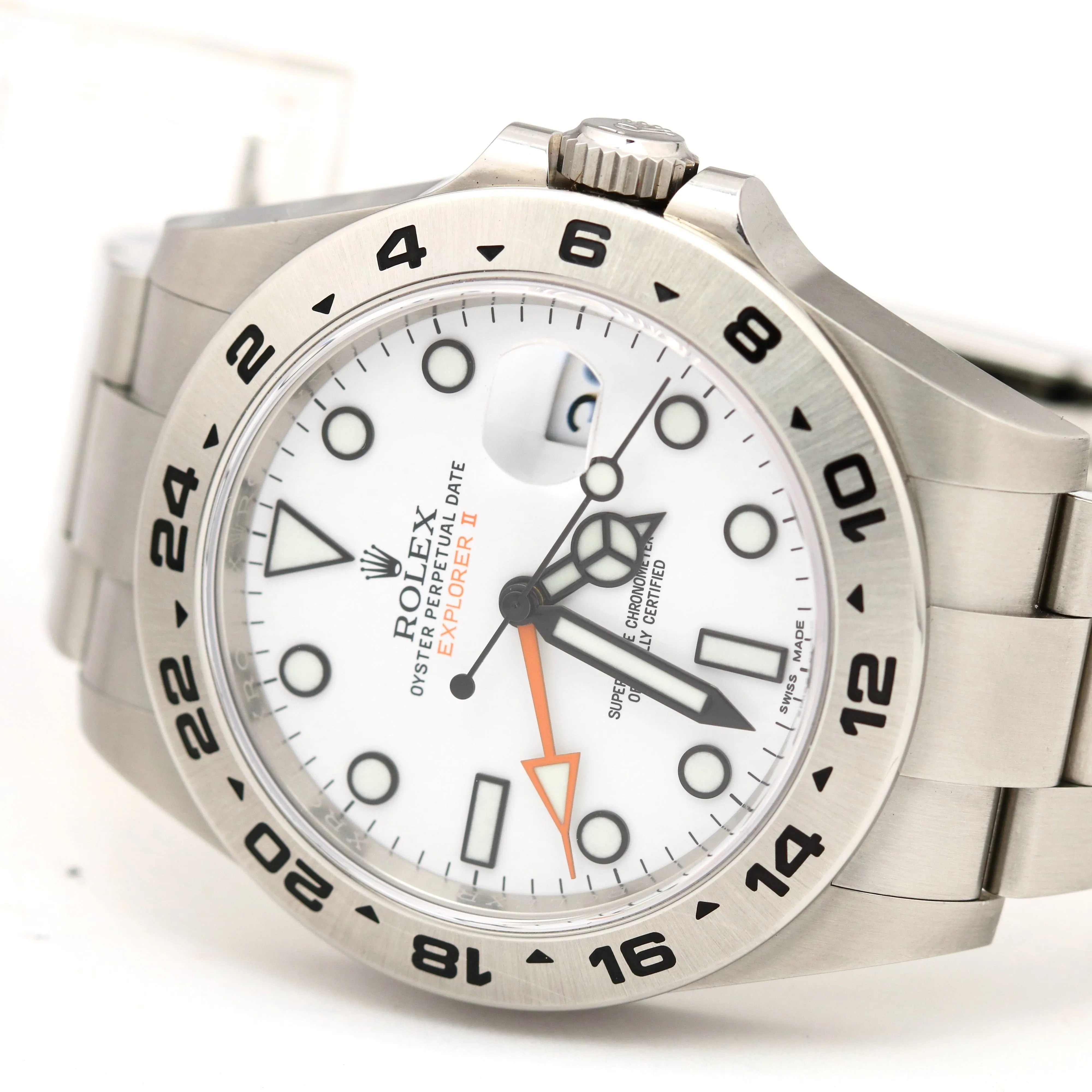 UNPOLISHED 2018 Rolex Explorer II 42mm 216570 Polar White Orange GMT Watch BP
