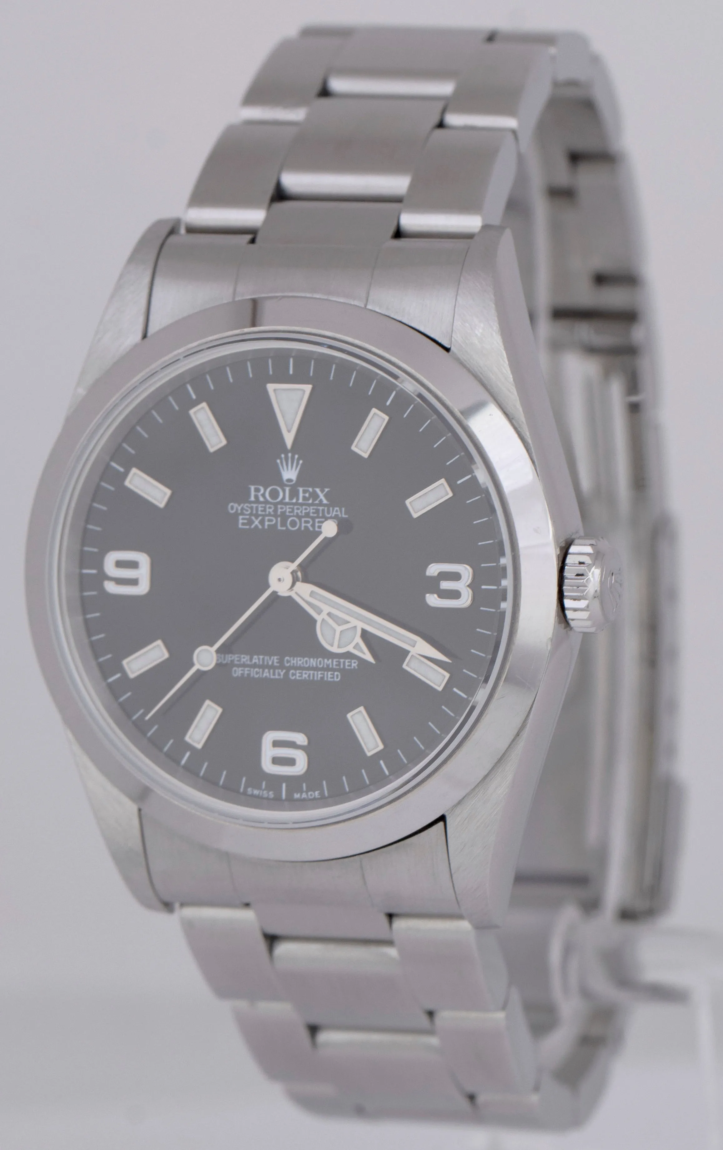UNPOLISHED Rolex Explorer I PAPERS Black 36mm 3-6-9 Steel Oyster Watch 14270 B P