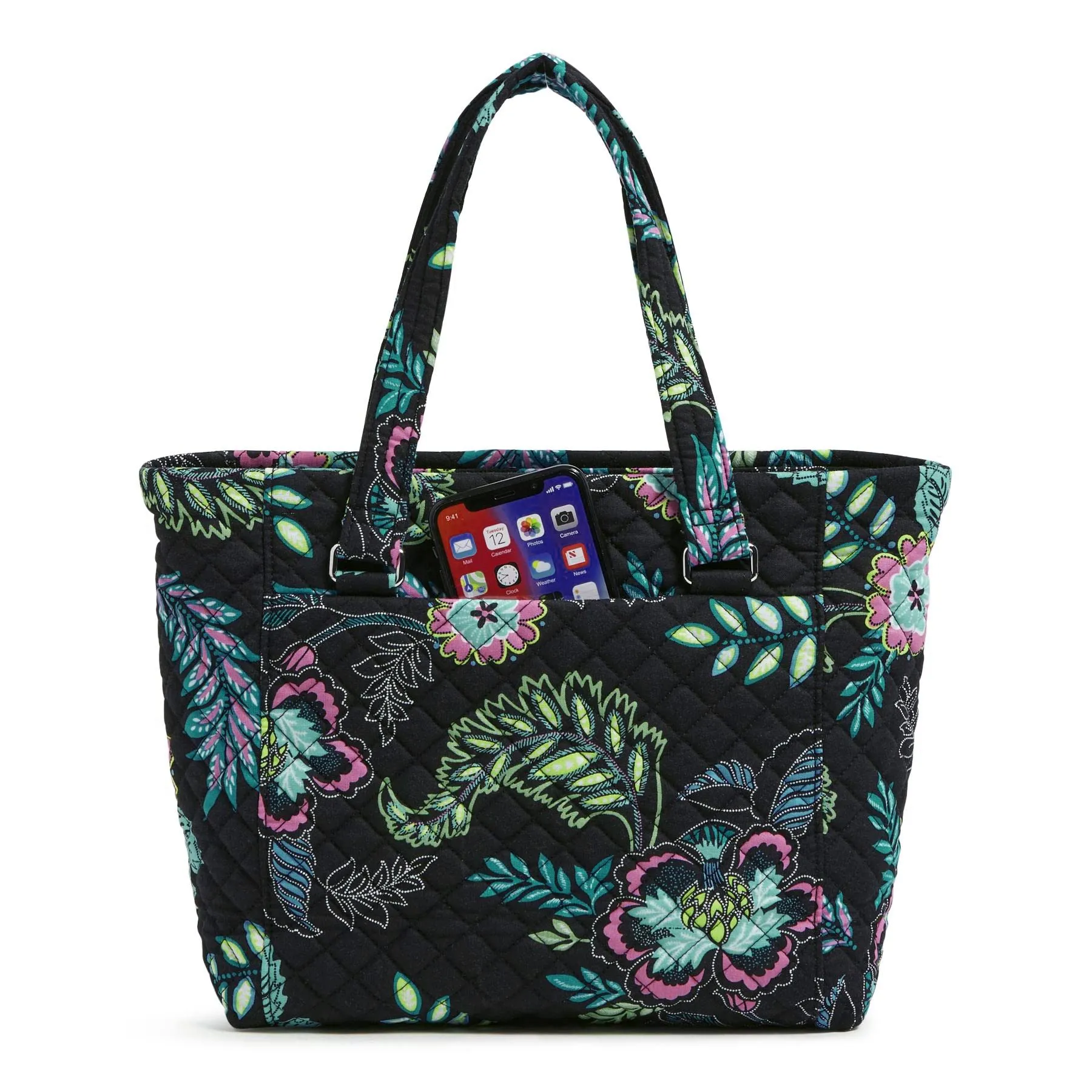 Vera Bradley Women's Cotton Multi-Strap Shoulder Satchel Purse, Island Garden - Recycled Cotton, One Size