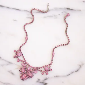 Vintage Pink Rhinestone Statement Necklace