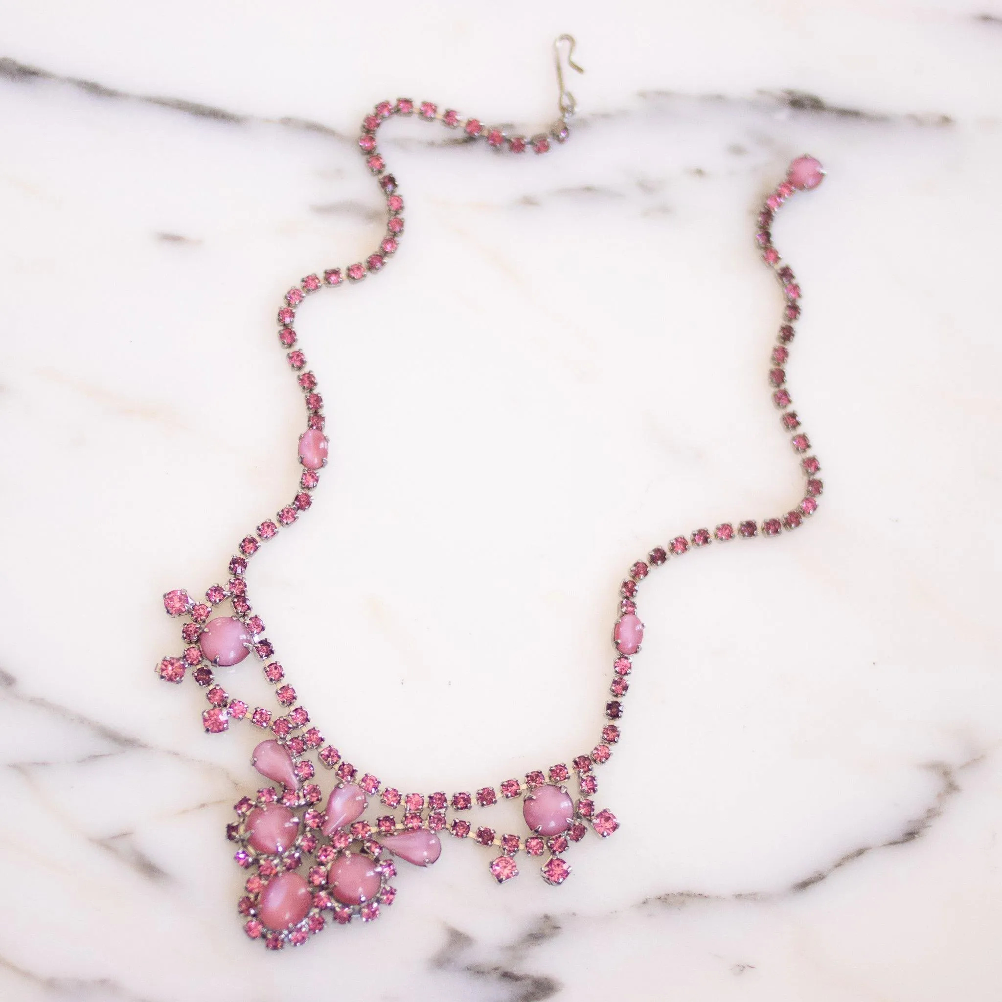 Vintage Pink Rhinestone Statement Necklace