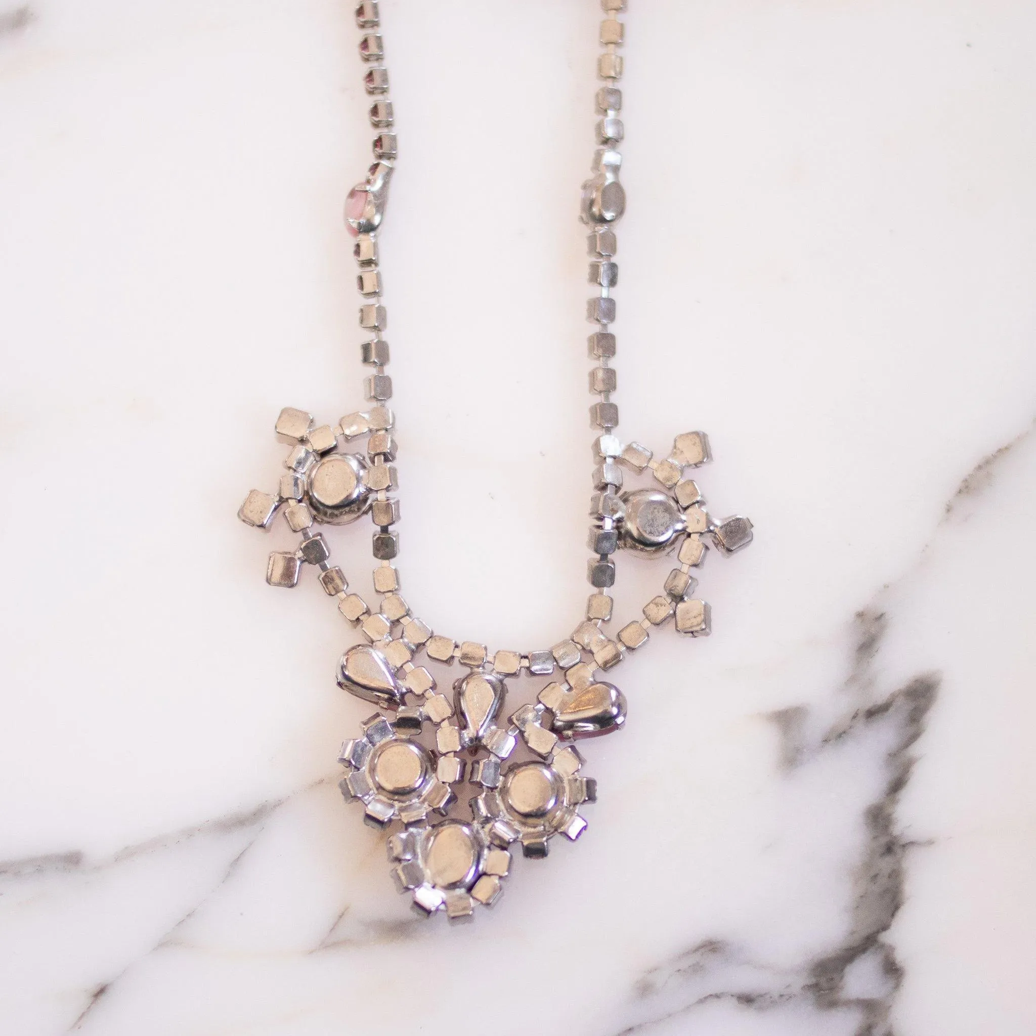 Vintage Pink Rhinestone Statement Necklace