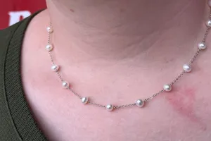 White Gold Pearl Station-Necklace