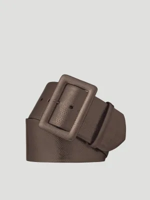Wide Karung Belt with Covered Buckle in Brown