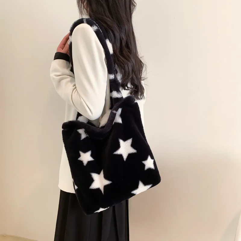 Women's & Men's Simple Large Capacity Totes Early Spring Plush Shoulder Bags