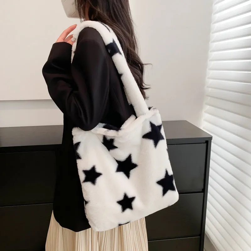 Women's & Men's Simple Large Capacity Totes Early Spring Plush Shoulder Bags