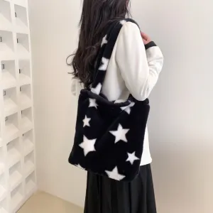 Women's & Men's Simple Large Capacity Totes Early Spring Plush Shoulder Bags