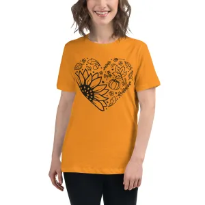 Women's Relaxed T-Shirt, Heart T shirt, Fall, gift