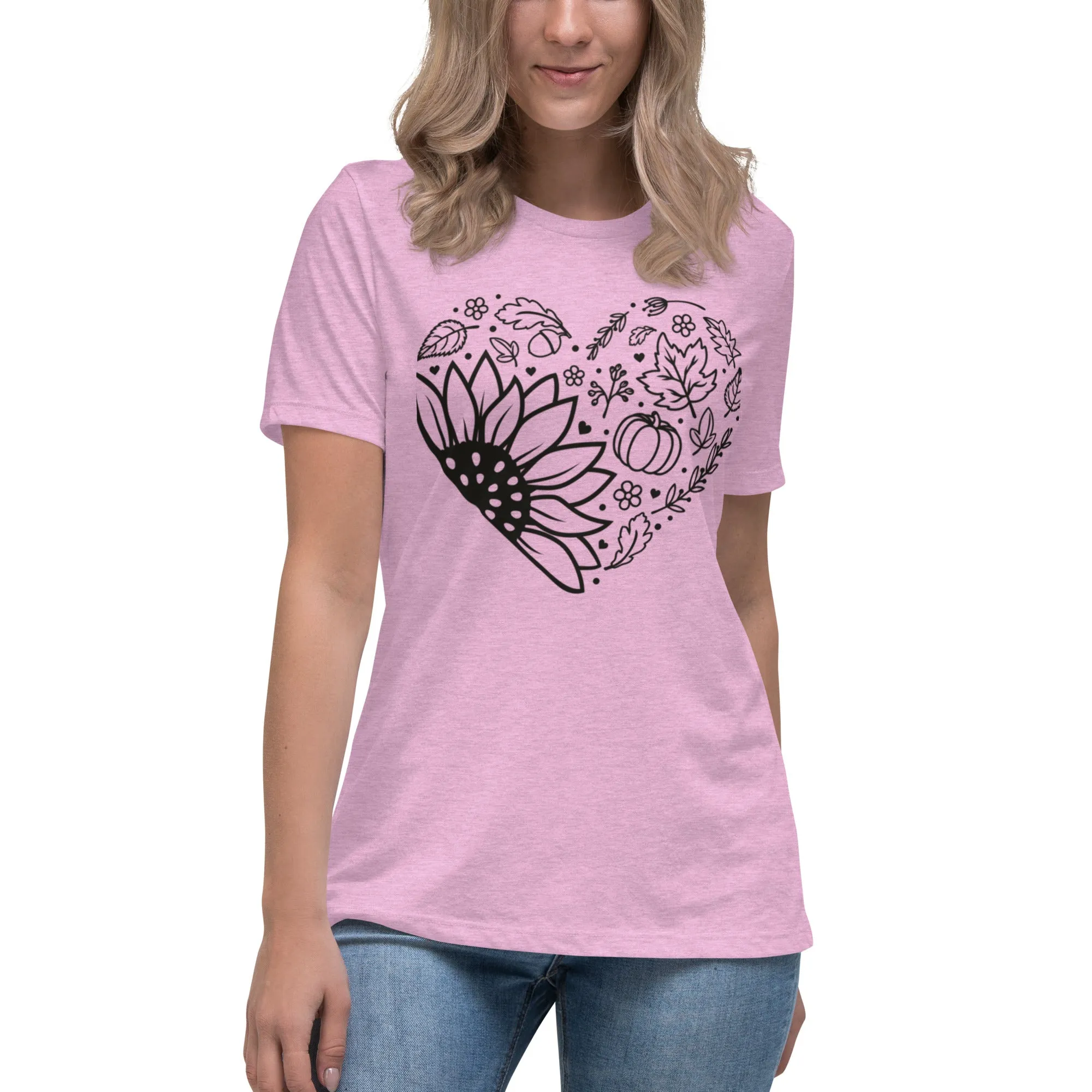Women's Relaxed T-Shirt, Heart T shirt, Fall, gift