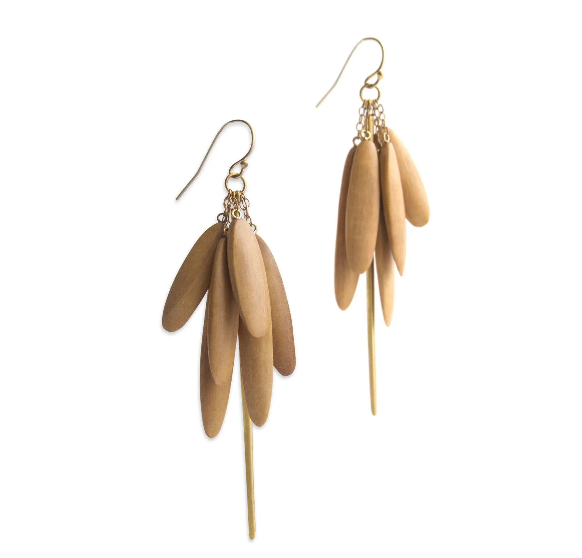 wood tassle & spicula earrings