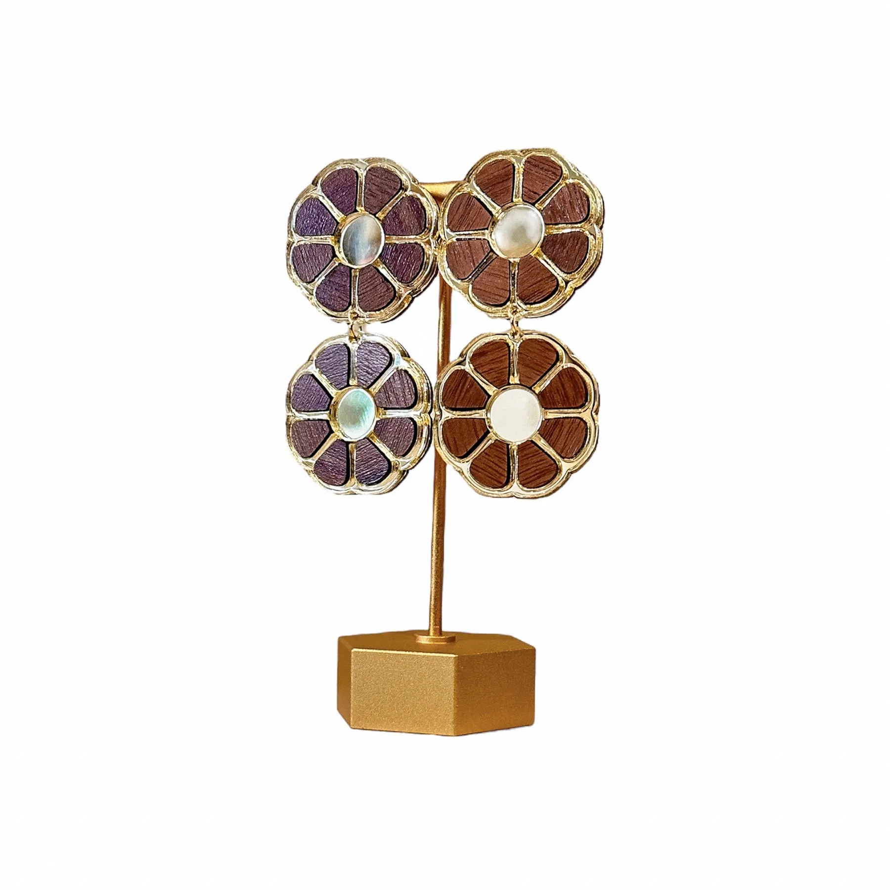 Wooden Flower Statement Earrings