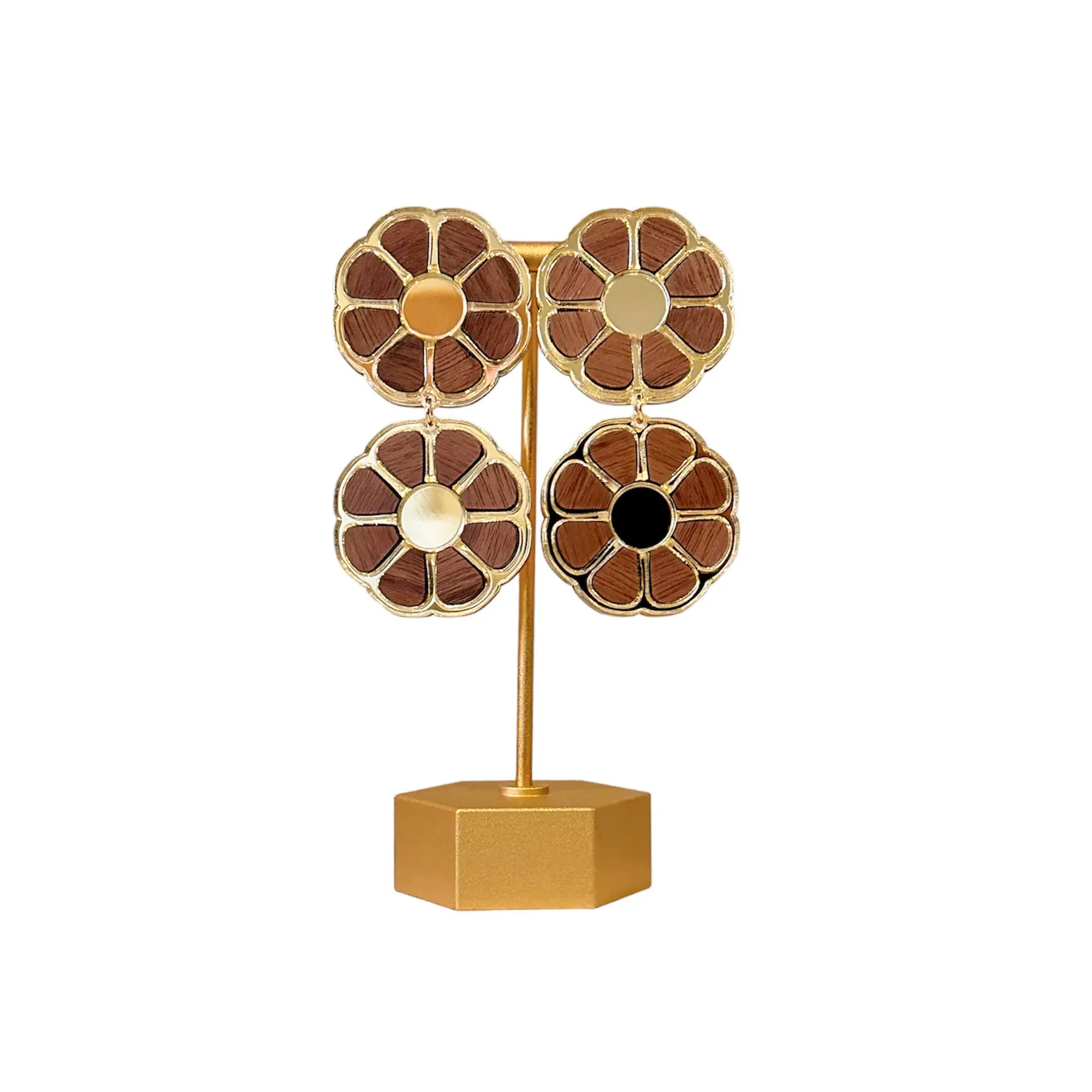 Wooden Flower Statement Earrings