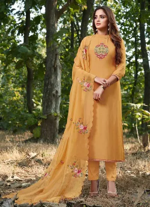 Yellow Embroidered Straight Pant Style Suit