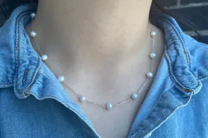 Yellow Gold Pearl Station-Necklace
