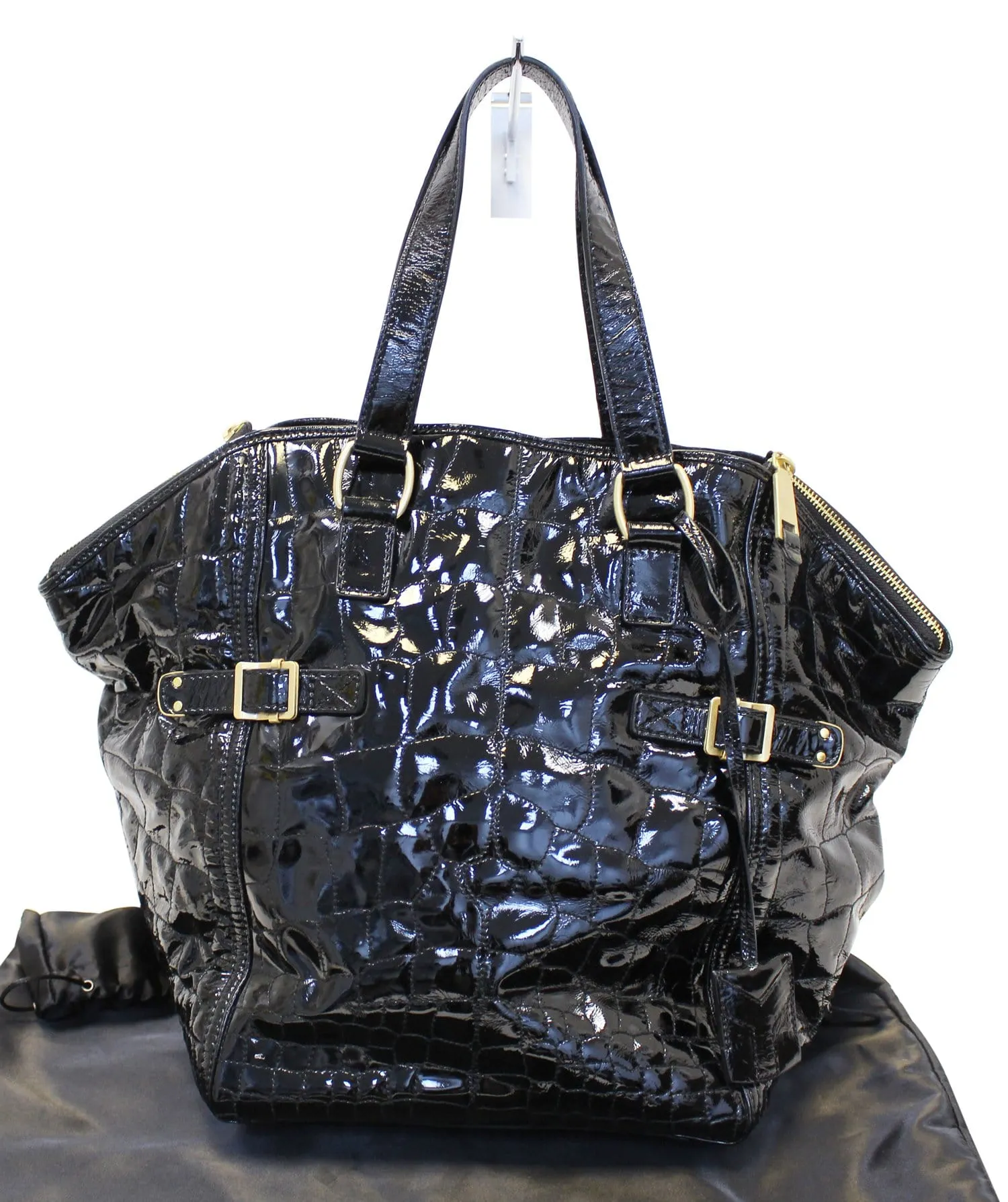 YVES SAINT LAURENT Black Patent Leather Downtown Medium Tote Bag - Last Call