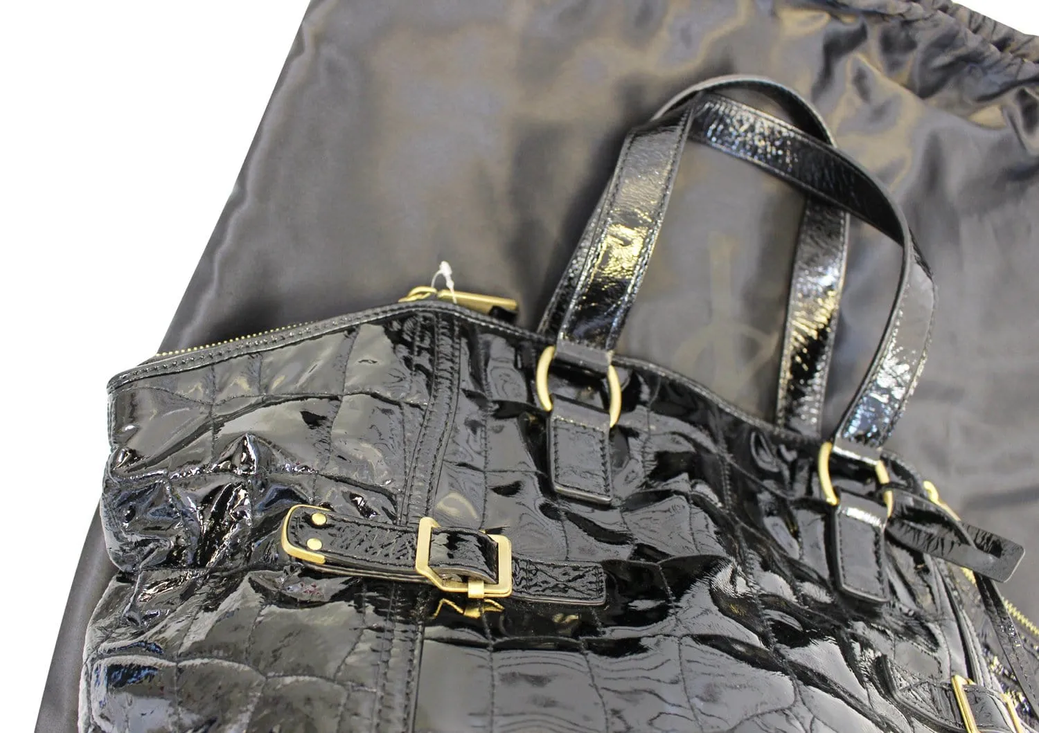 YVES SAINT LAURENT Black Patent Leather Downtown Medium Tote Bag - Last Call