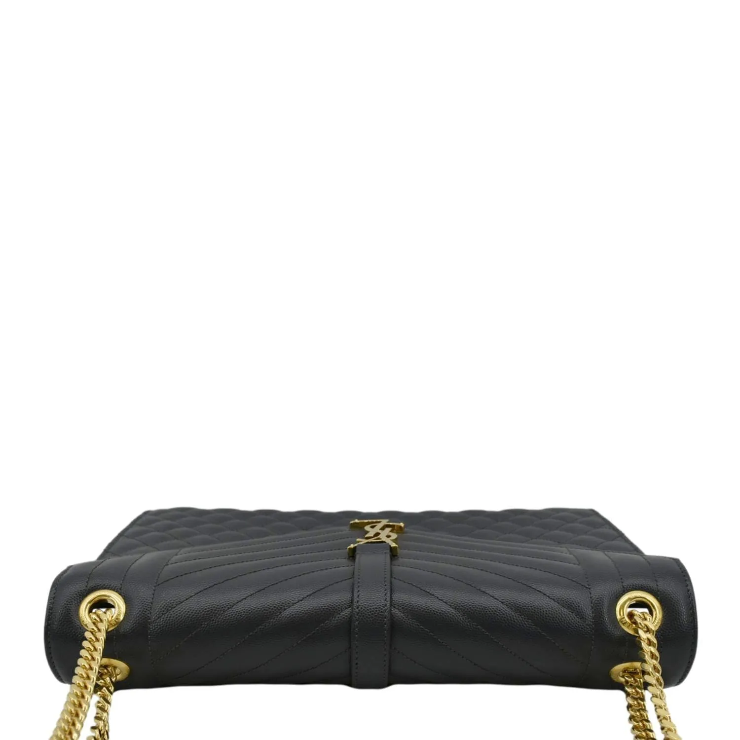 YVES SAINT LAURENT Large Envelope Chevron Leather Shoulder Bag Dark Grey